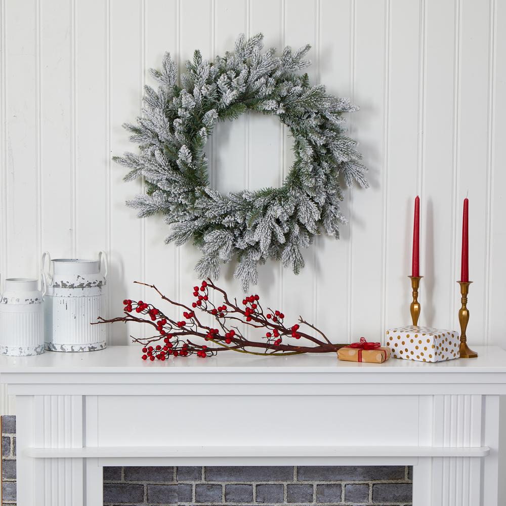 24in. Flocked Artificial Christmas Wreath with 50 LED Lights