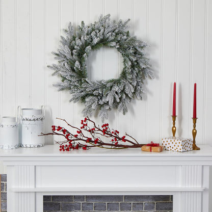 24in. Flocked Artificial Christmas Wreath with 50 LED Lights
