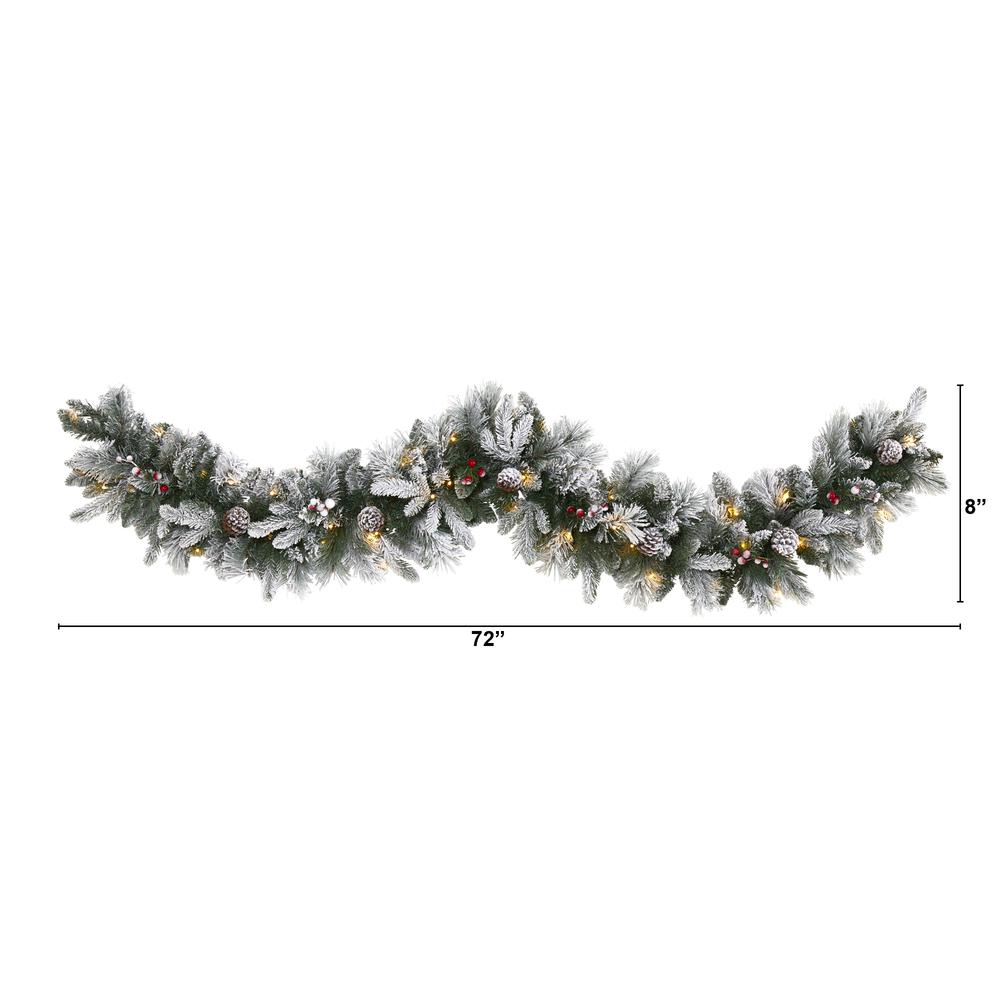 6ft. Flocked Mixed Pine Artificial Christmas Garland with 50 LED Lights, Pine Cones and Berries