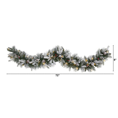 6ft. Flocked Mixed Pine Artificial Christmas Garland with 50 LED Lights, Pine Cones and Berries