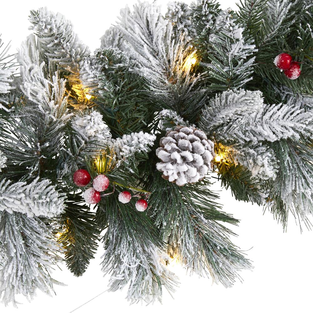 6ft. Flocked Mixed Pine Artificial Christmas Garland with 50 LED Lights, Pine Cones and Berries