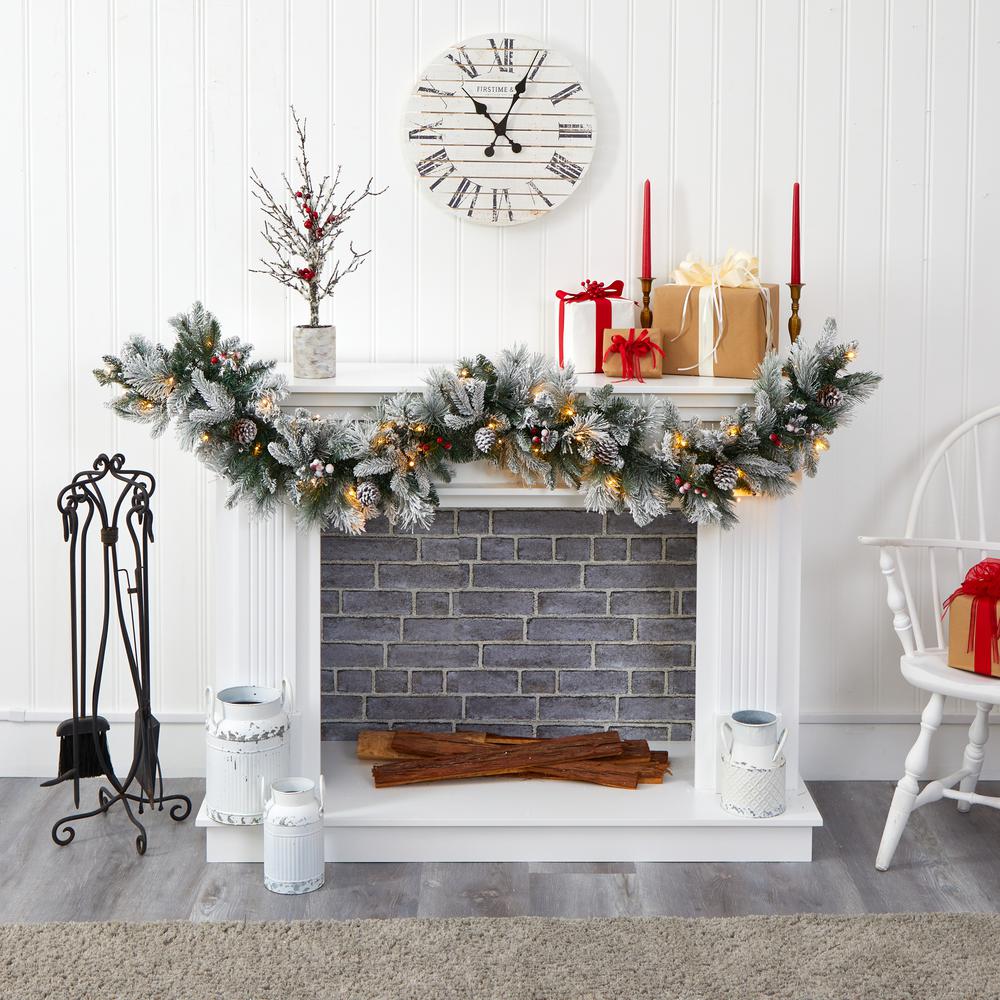 6ft. Flocked Mixed Pine Artificial Christmas Garland with 50 LED Lights, Pine Cones and Berries