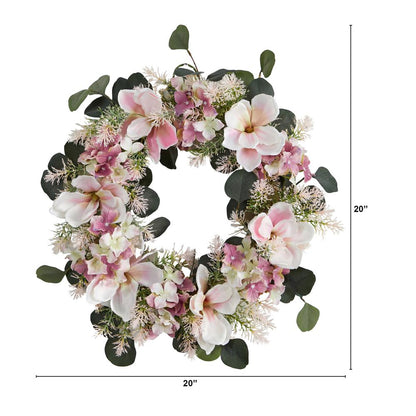 20in. Hydrangea and Magnolia Artificial Wreath