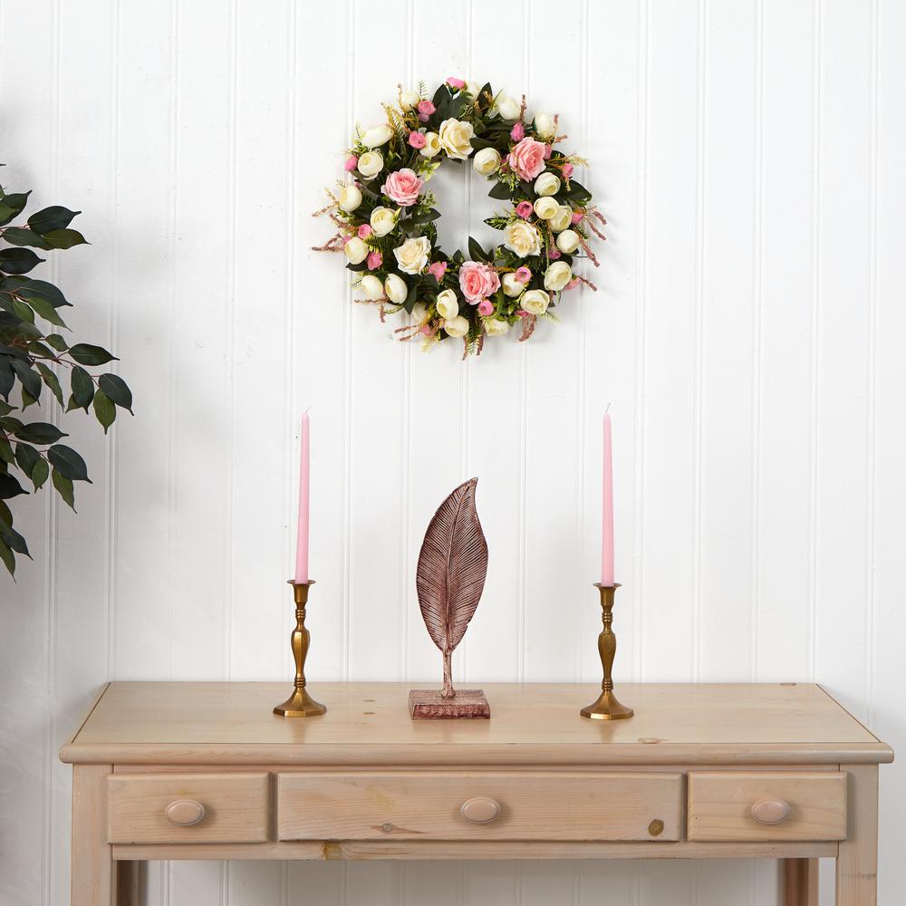 20in. White & Pink Rose Artificial Wreath