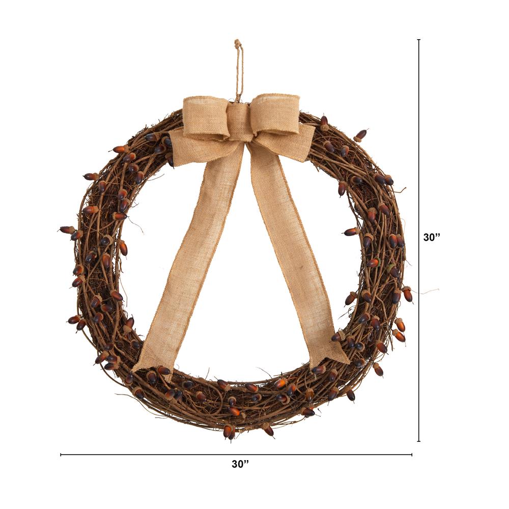 30in. Fall Acorn and Decorative Bow Autumn Wreath