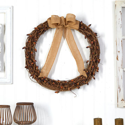 30in. Fall Acorn and Decorative Bow Autumn Wreath