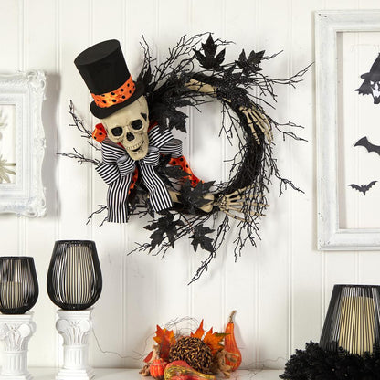26in. Halloween Dapper Skeleton Wreath