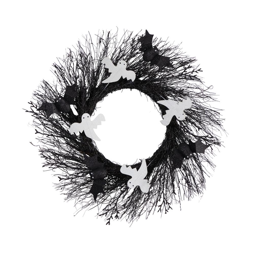 22in. Halloween Ghost and Bats Twig Wreath