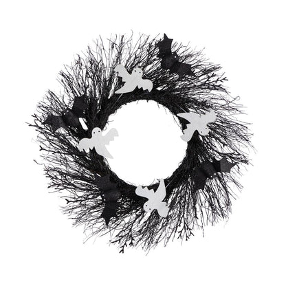 22in. Halloween Ghost and Bats Twig Wreath