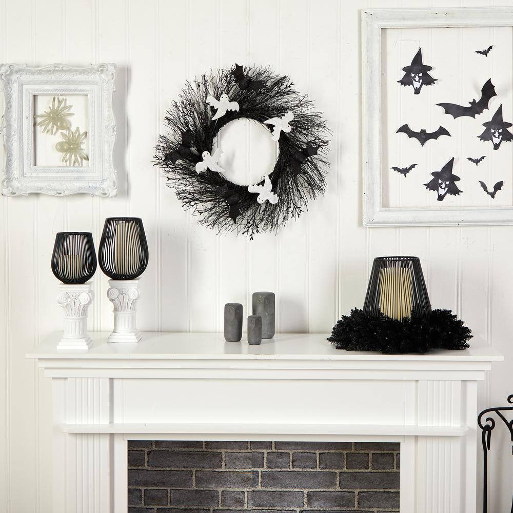 22in. Halloween Ghost and Bats Twig Wreath