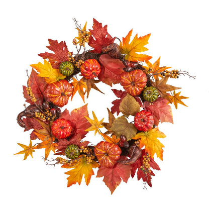 24in. Autumn Pumpkin and Berries Artificial Fall Wreath