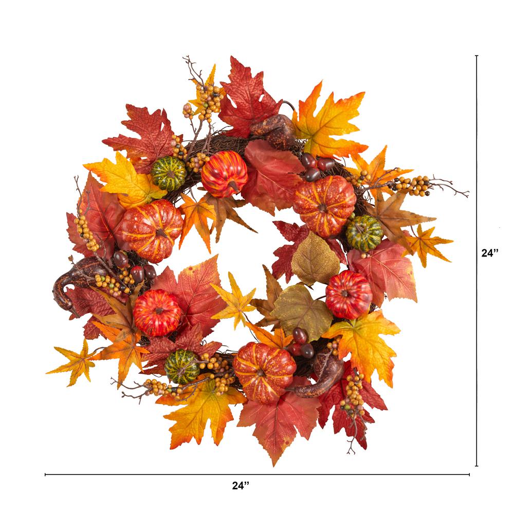 24in. Autumn Pumpkin and Berries Artificial Fall Wreath