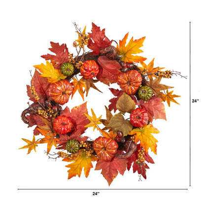 24in. Autumn Pumpkin and Berries Artificial Fall Wreath
