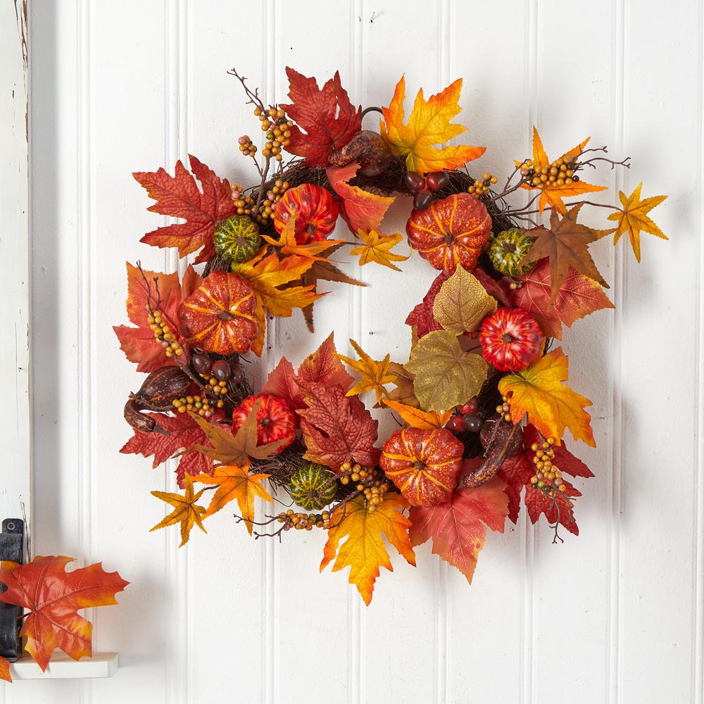 24in. Autumn Pumpkin and Berries Artificial Fall Wreath