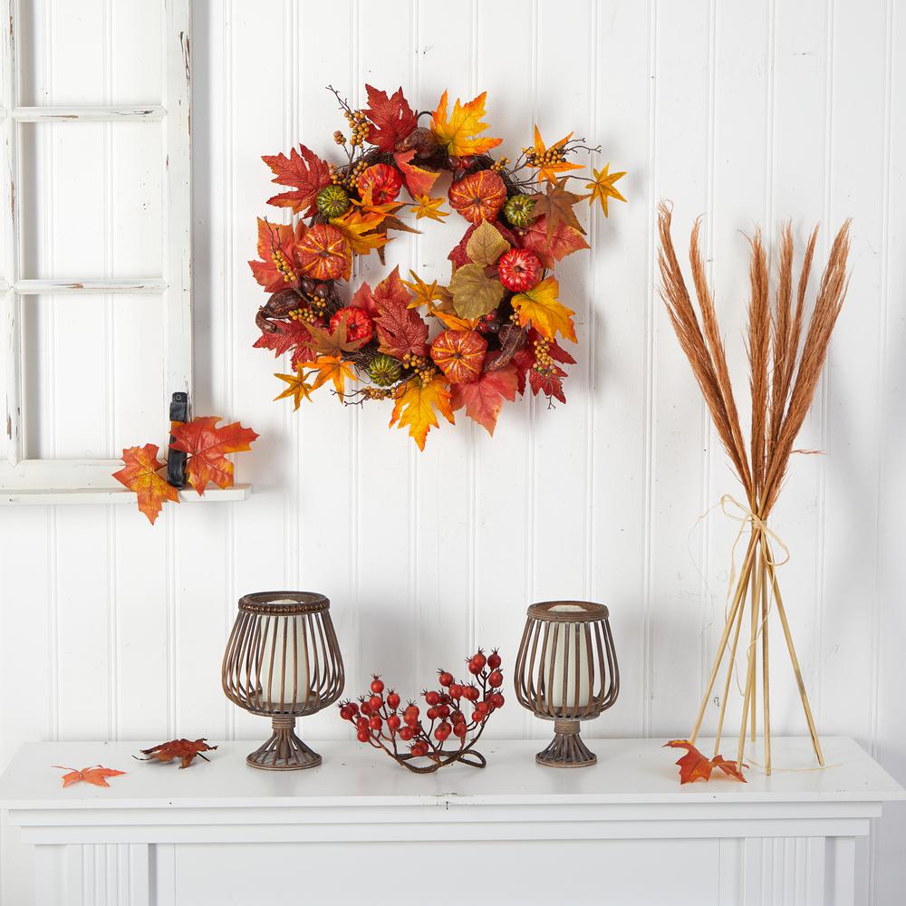 24in. Autumn Pumpkin and Berries Artificial Fall Wreath