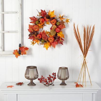 24in. Autumn Pumpkin and Berries Artificial Fall Wreath