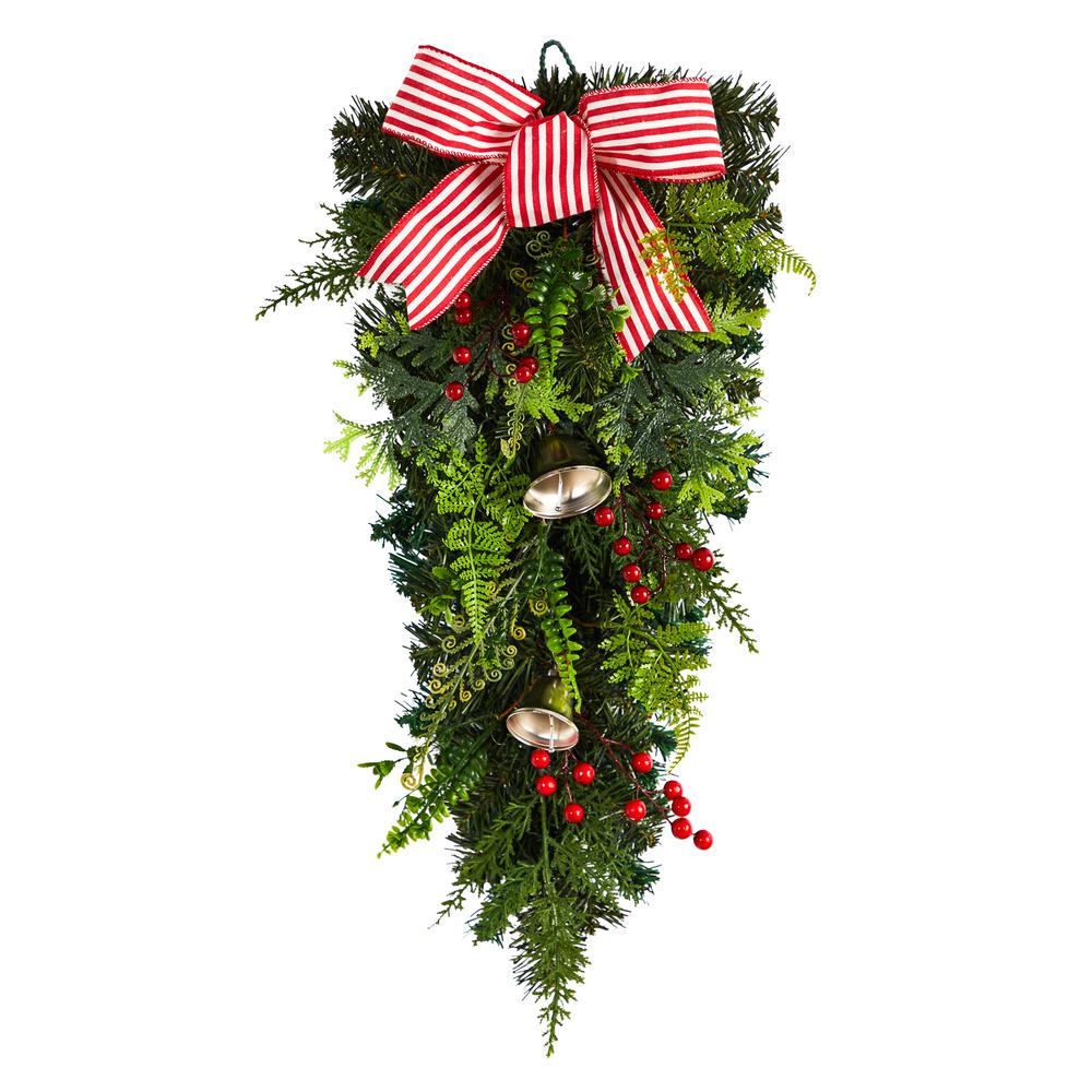 26in. Holiday Christmas Bells and Bow Artificial Swag