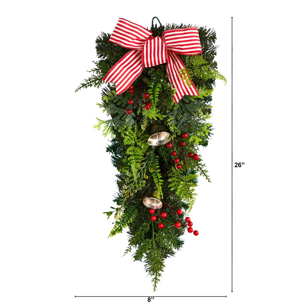 26in. Holiday Christmas Bells and Bow Artificial Swag