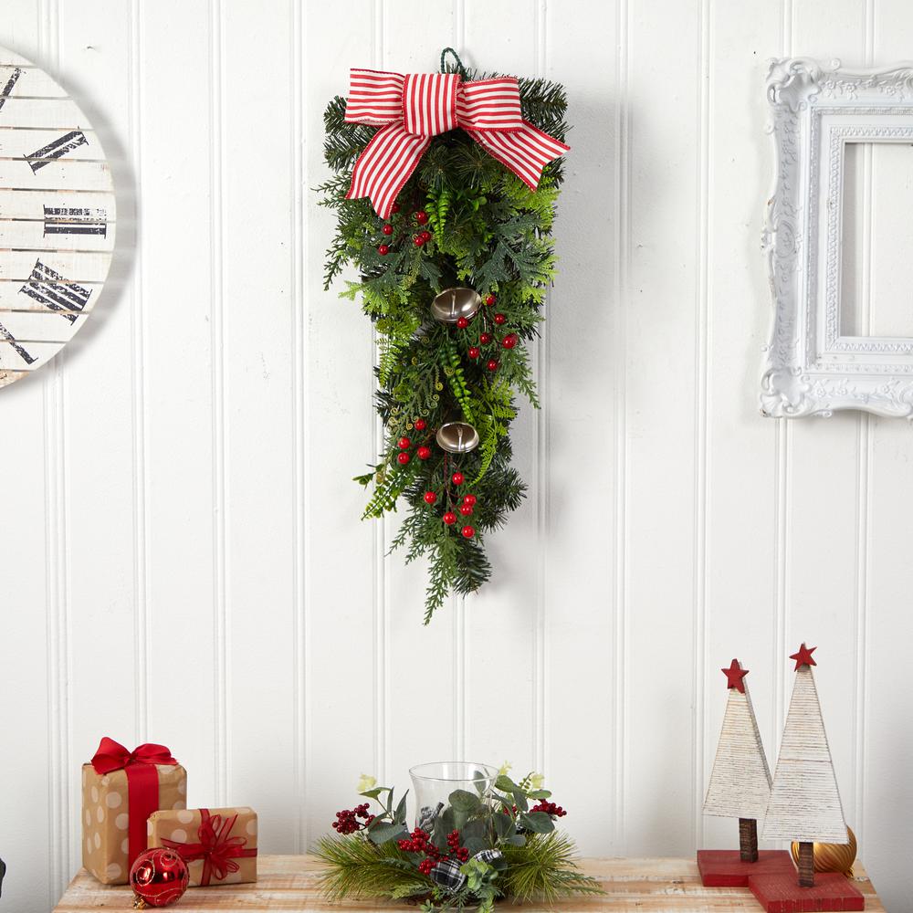 26in. Holiday Christmas Bells and Bow Artificial Swag