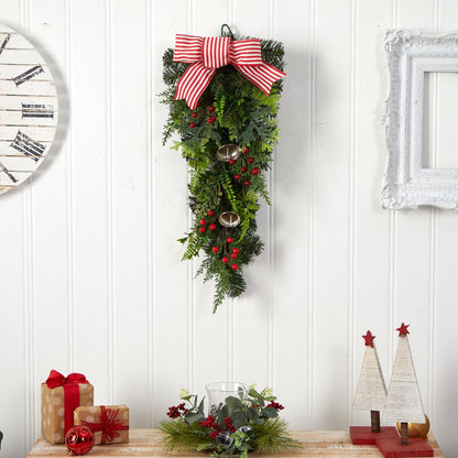 26in. Holiday Christmas Bells and Bow Artificial Swag