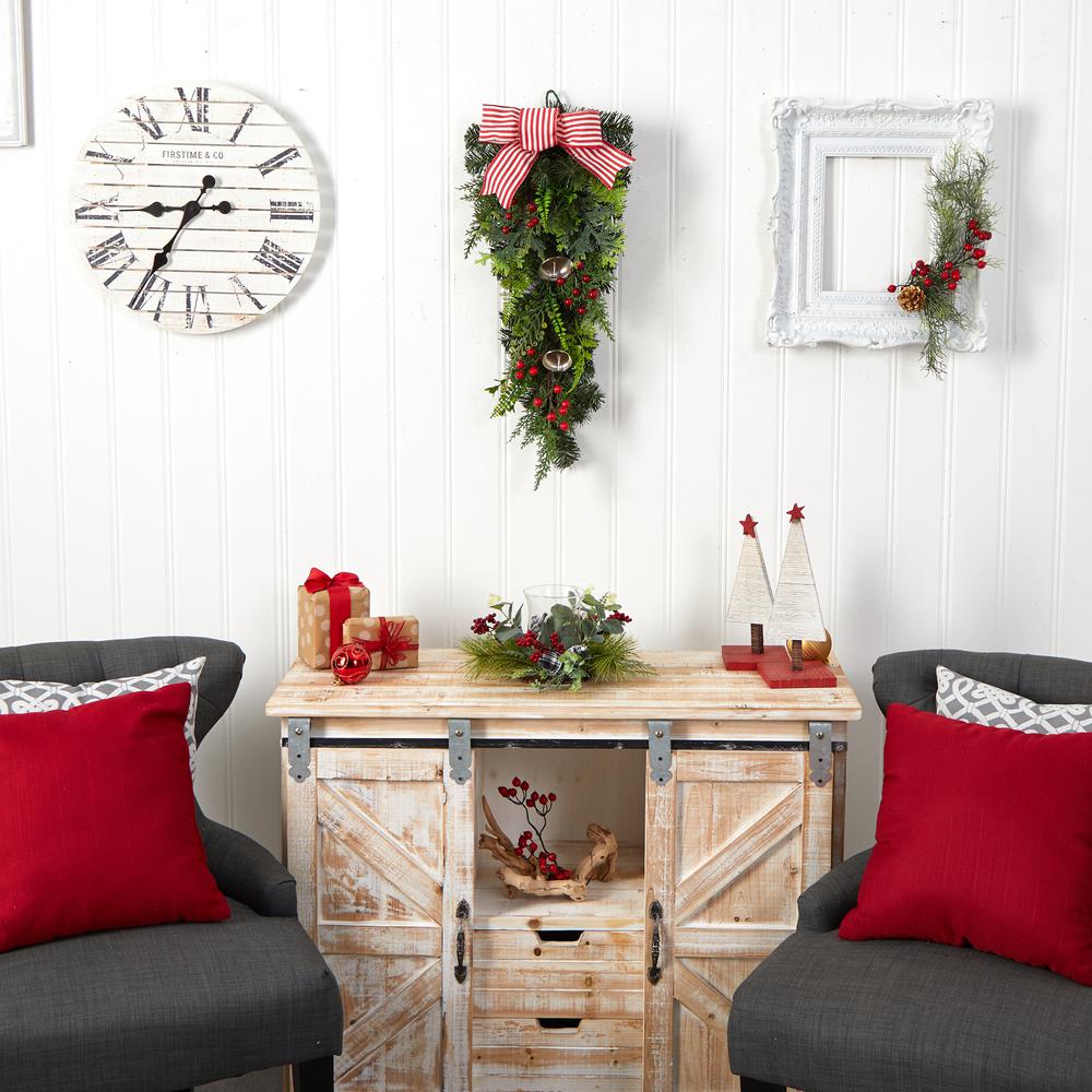 26in. Holiday Christmas Bells and Bow Artificial Swag