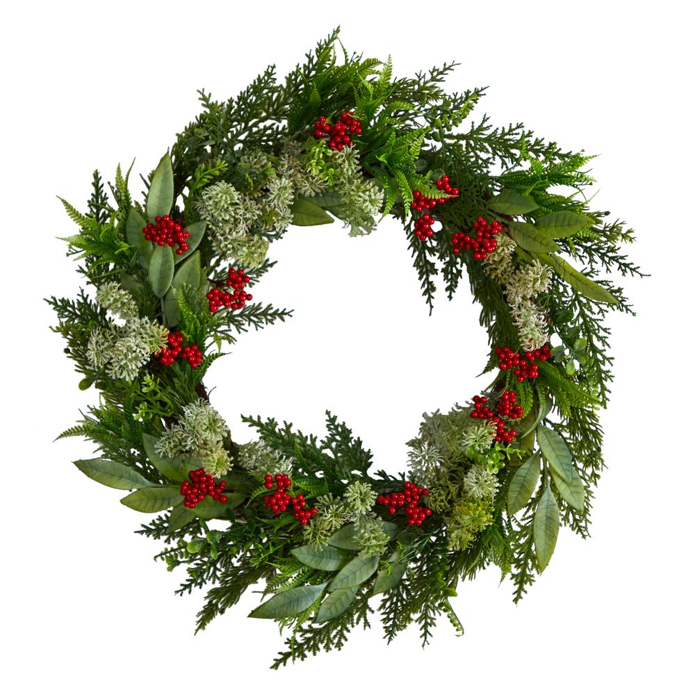24in. Cedar, Eucalyptus and Berries Artificial Christmas Wreath