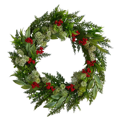 24in. Cedar, Eucalyptus and Berries Artificial Christmas Wreath