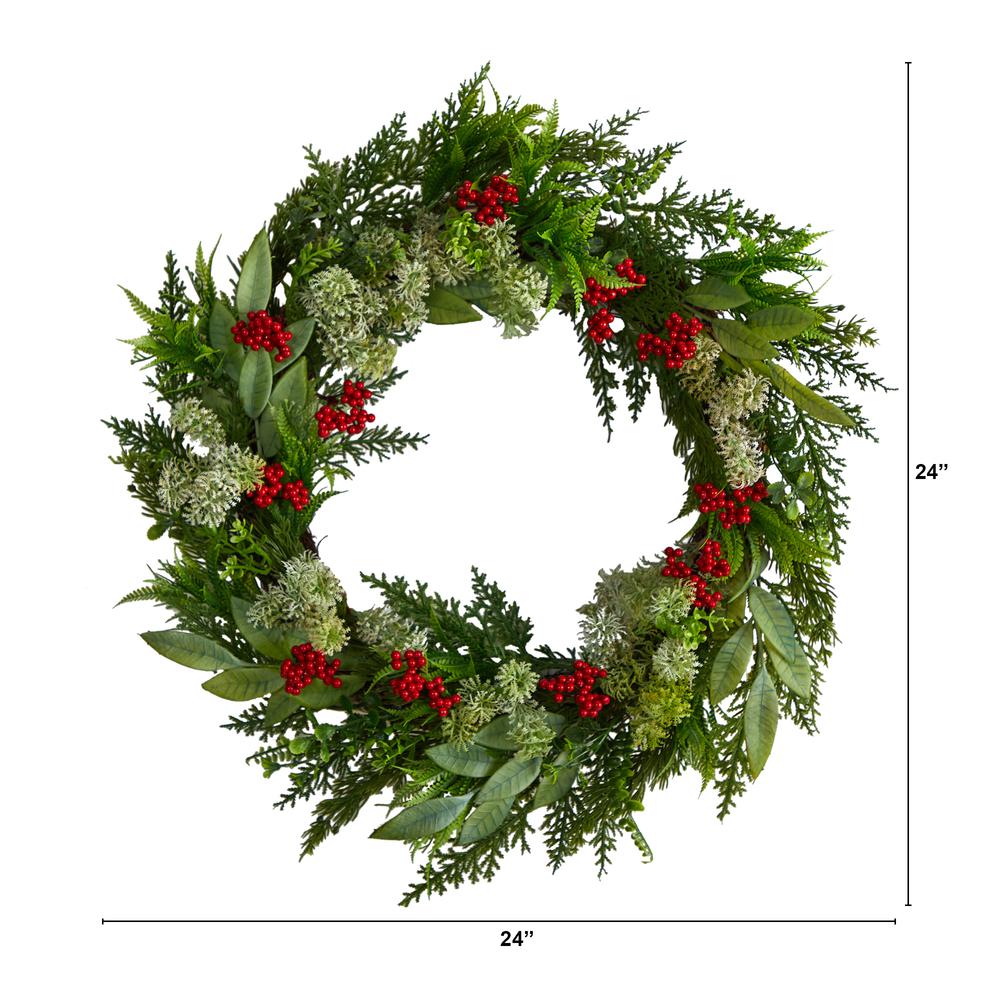 24in. Cedar, Eucalyptus and Berries Artificial Christmas Wreath
