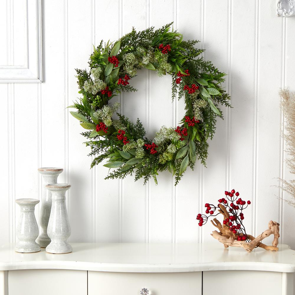 24in. Cedar, Eucalyptus and Berries Artificial Christmas Wreath
