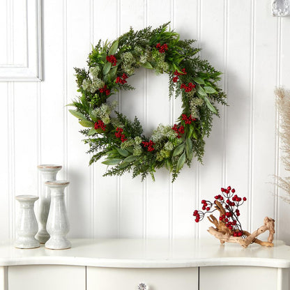 24in. Cedar, Eucalyptus and Berries Artificial Christmas Wreath