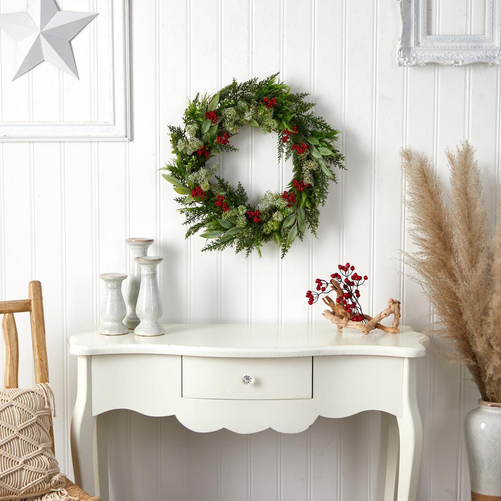 24in. Cedar, Eucalyptus and Berries Artificial Christmas Wreath