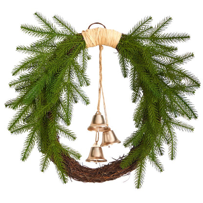 24in. Holiday Christmas Pine and Hanging Bells Wreath