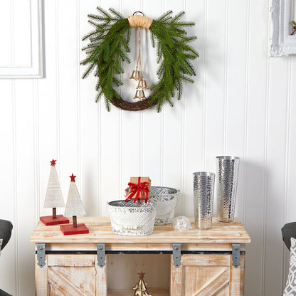 24in. Holiday Christmas Pine and Hanging Bells Wreath