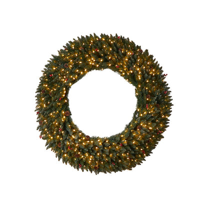 5ft. Large Flocked Christmas Wreath with Pinecones, 400 Clear LED Lights