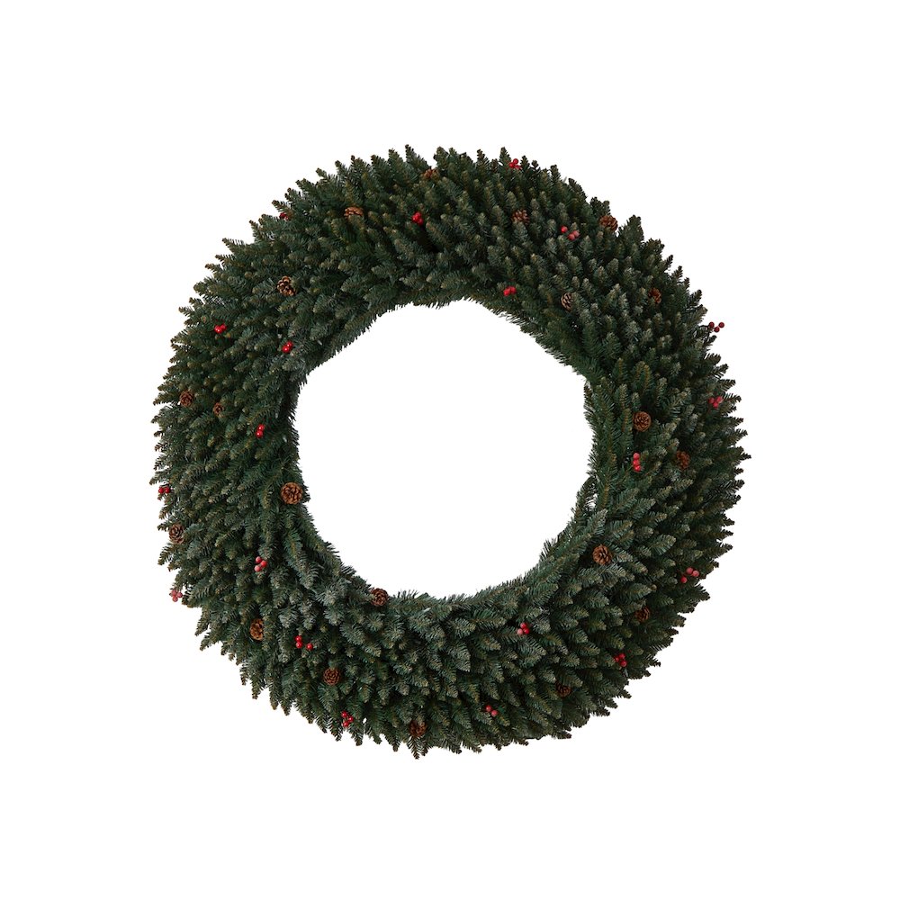 5ft. Large Flocked Christmas Wreath with Pinecones, 400 Clear LED Lights