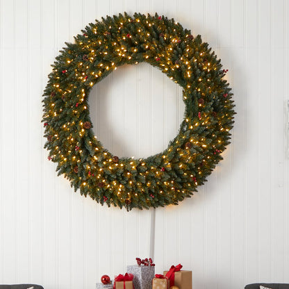 5ft. Large Flocked Christmas Wreath with Pinecones, 400 Clear LED Lights
