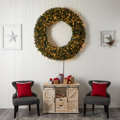 5ft. Large Flocked Christmas Wreath with Pinecones, 400 Clear LED Lights