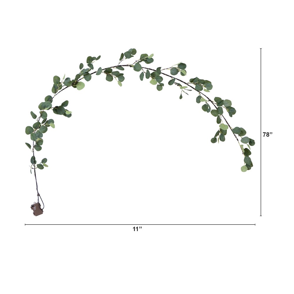 6.5ft. Lighted Artificial Eucalyptus Garland with 100 Warm White LED Lights