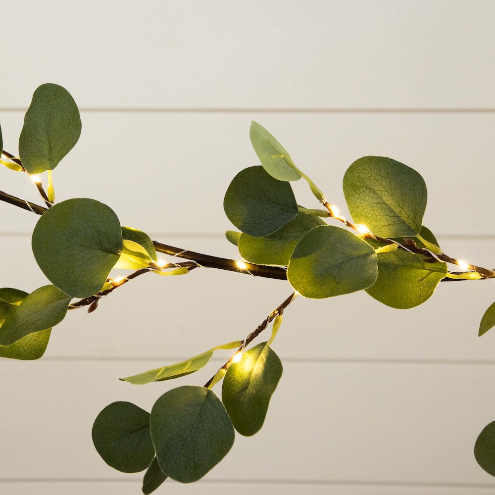 6.5ft. Lighted Artificial Eucalyptus Garland with 100 Warm White LED Lights