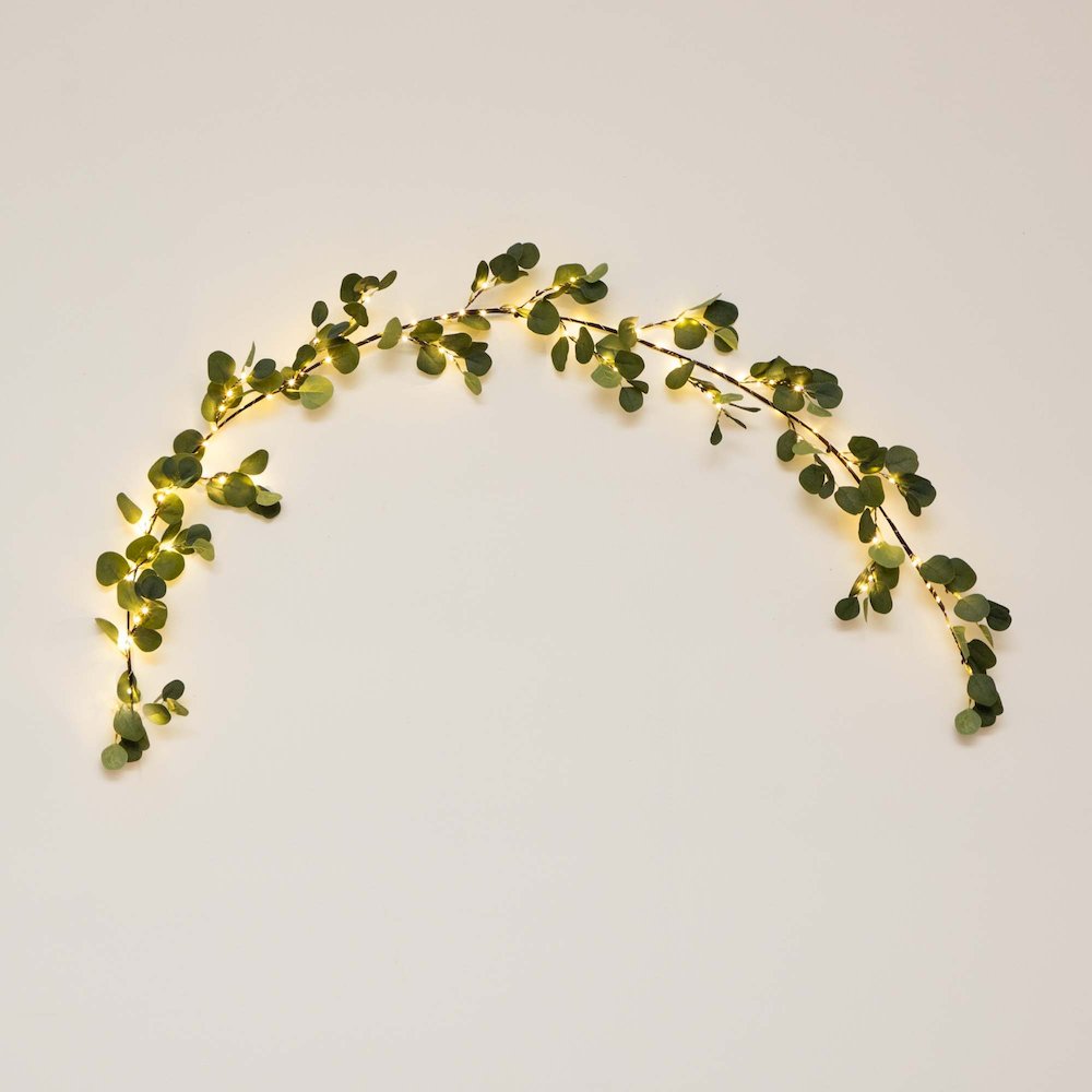 6.5ft. Lighted Artificial Eucalyptus Garland with 100 Warm White LED Lights