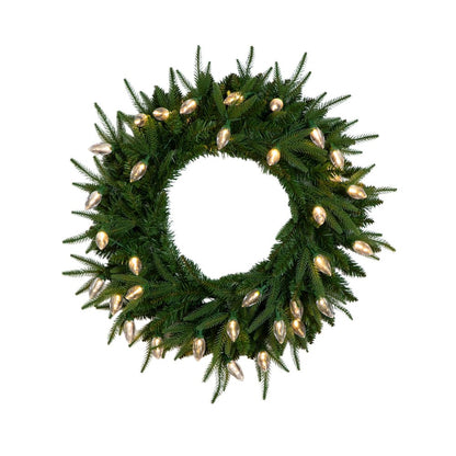 24in. Pre-Lit Artificial Luxembourg Pine Christmas Wreath with 35 LED Lights