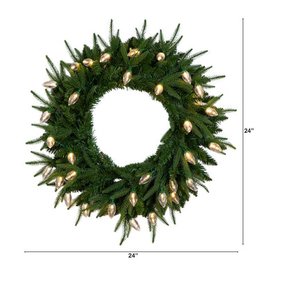 24in. Pre-Lit Artificial Luxembourg Pine Christmas Wreath with 35 LED Lights