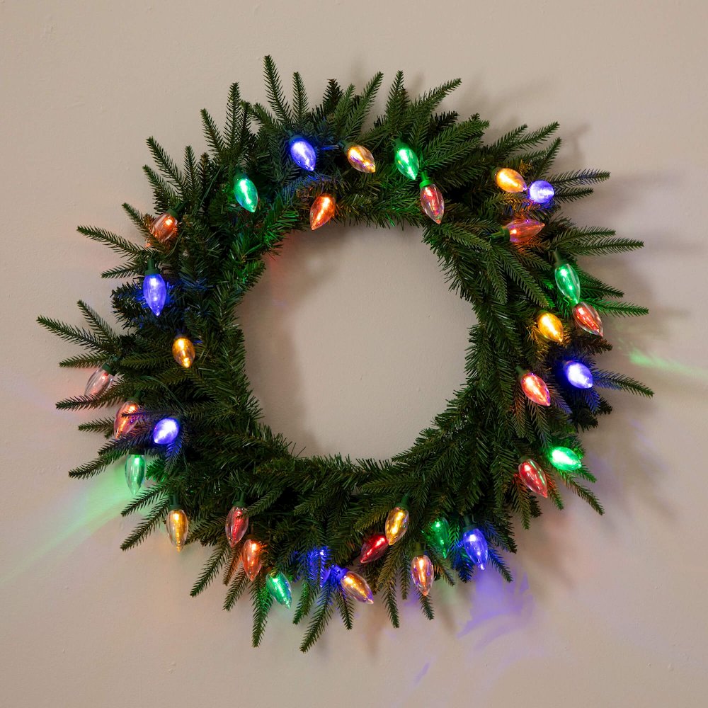 24in. Pre-Lit Artificial Luxembourg Pine Christmas Wreath with 35 LED Lights