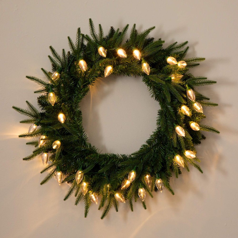 24in. Pre-Lit Artificial Luxembourg Pine Christmas Wreath with 35 LED Lights