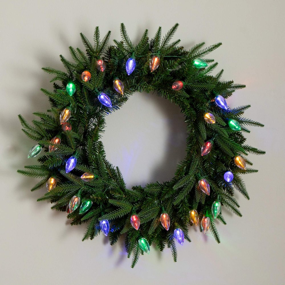 24in. Pre-Lit Artificial Luxembourg Pine Christmas Wreath with 35 LED Lights