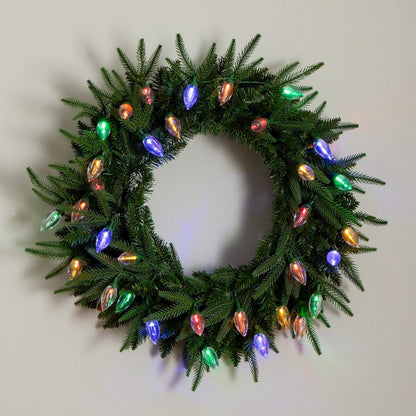 24in. Pre-Lit Artificial Luxembourg Pine Christmas Wreath with 35 LED Lights