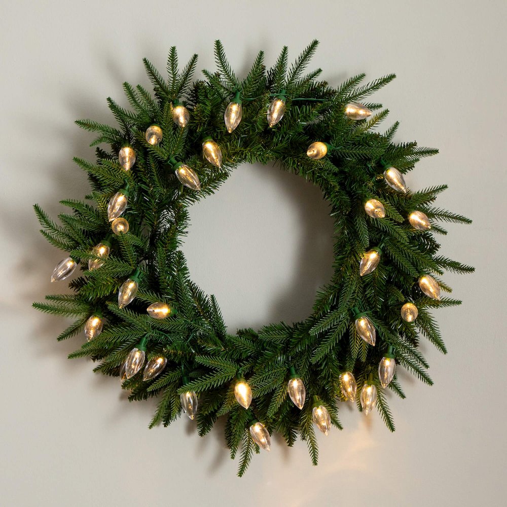 24in. Pre-Lit Artificial Luxembourg Pine Christmas Wreath with 35 LED Lights