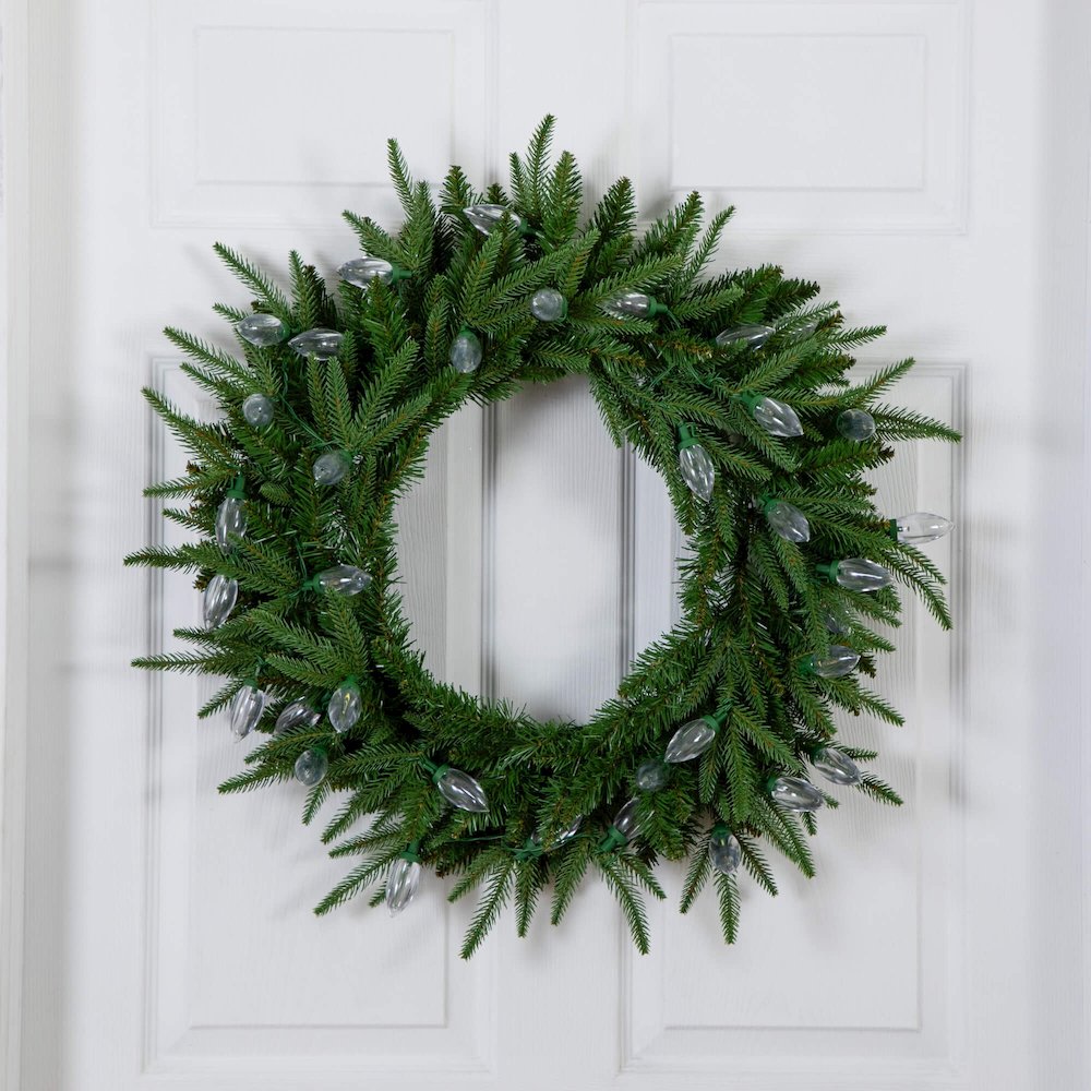 24in. Pre-Lit Artificial Luxembourg Pine Christmas Wreath with 35 LED Lights