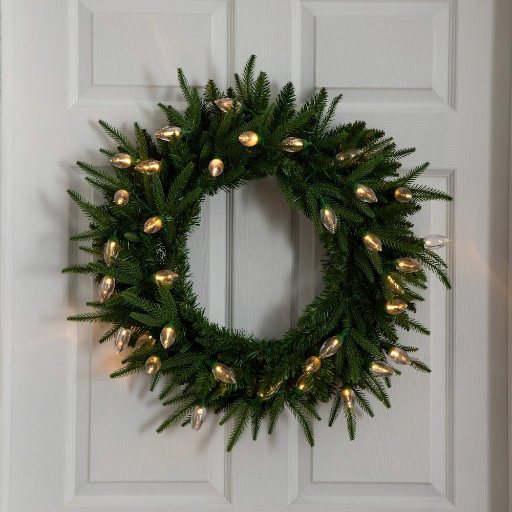 24in. Pre-Lit Artificial Luxembourg Pine Christmas Wreath with 35 LED Lights
