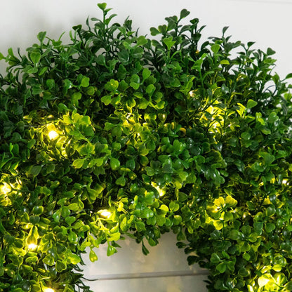 18in. Pre-Lit Artificial Boxwood Wreath with 25 Warm White LED Lights